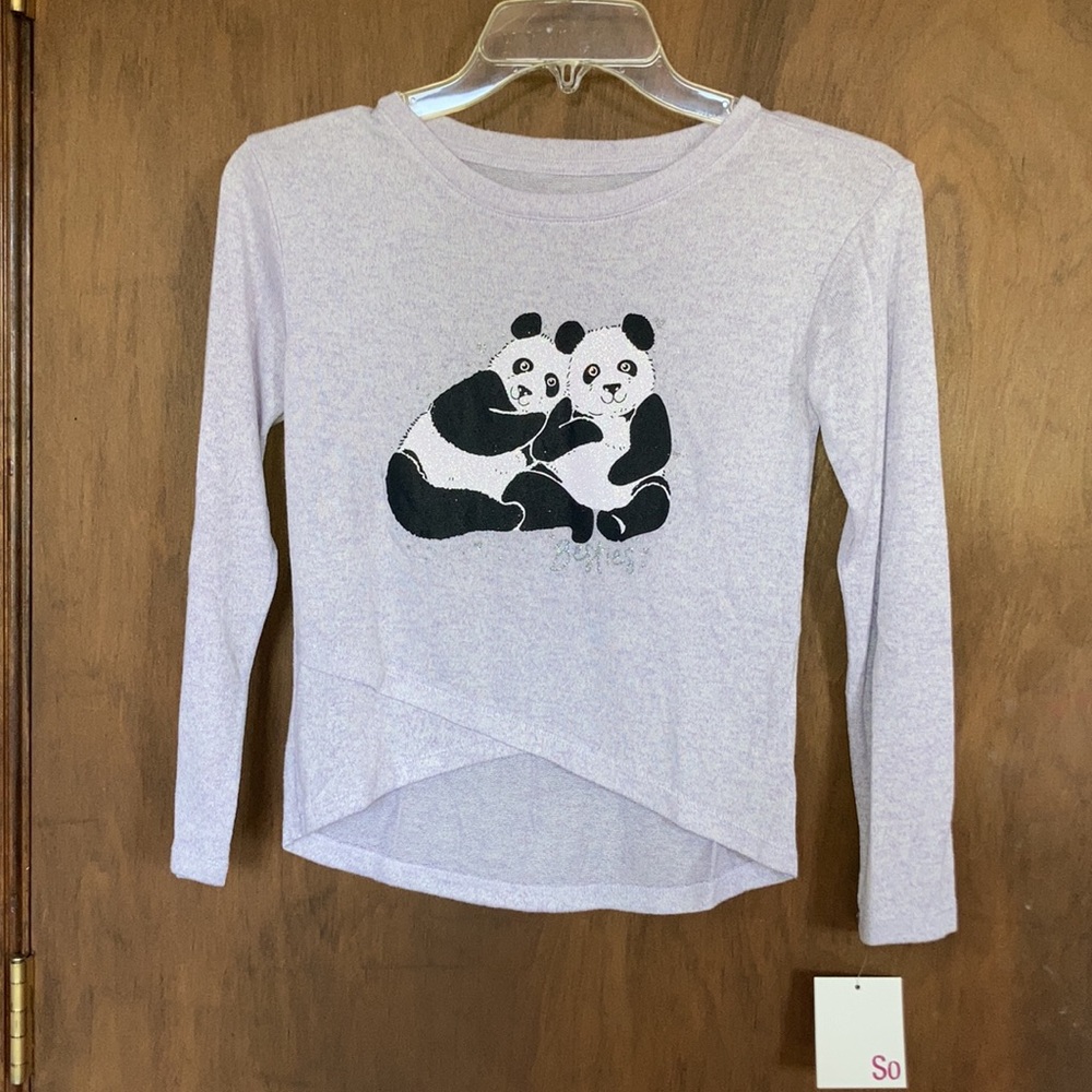 3/$12 SO Panda Besties cozy glitter graphic top girls size 7
